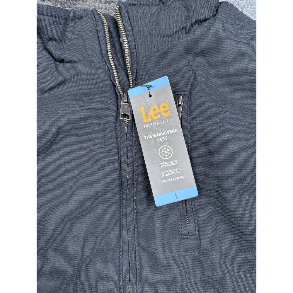 Lee Canvas Sherpa Lined Insulated Workwear Vest Mens XL Black Full-Zip NWT - Picture 2 of 6